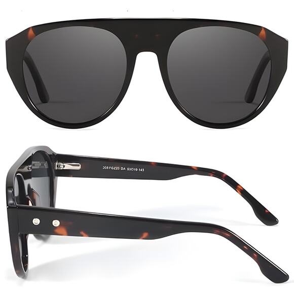 Modern Flat Top Tortoise Frame Dark Lens Oversized Polarized Sunglasses - Picture 1 of 4